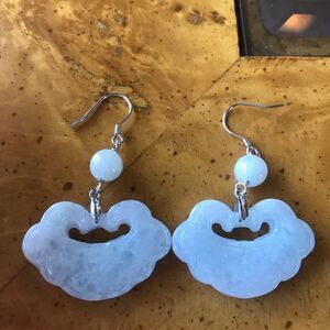 Natural White Jade Sterling Silver Earrings